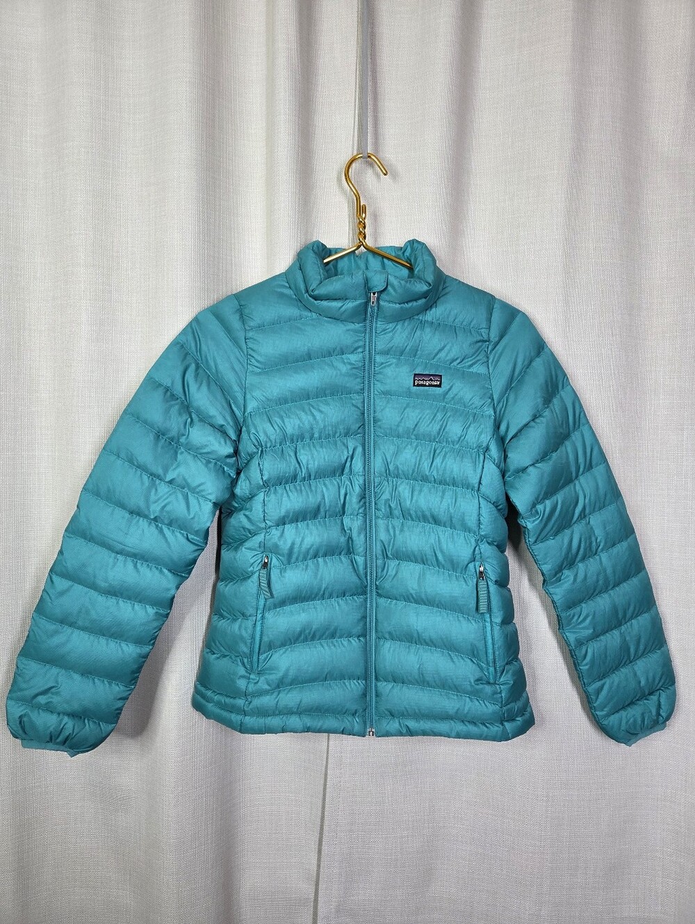Patagonia Girls Teal Blue Down Jacket - Lightweight Insulated Coat L/12